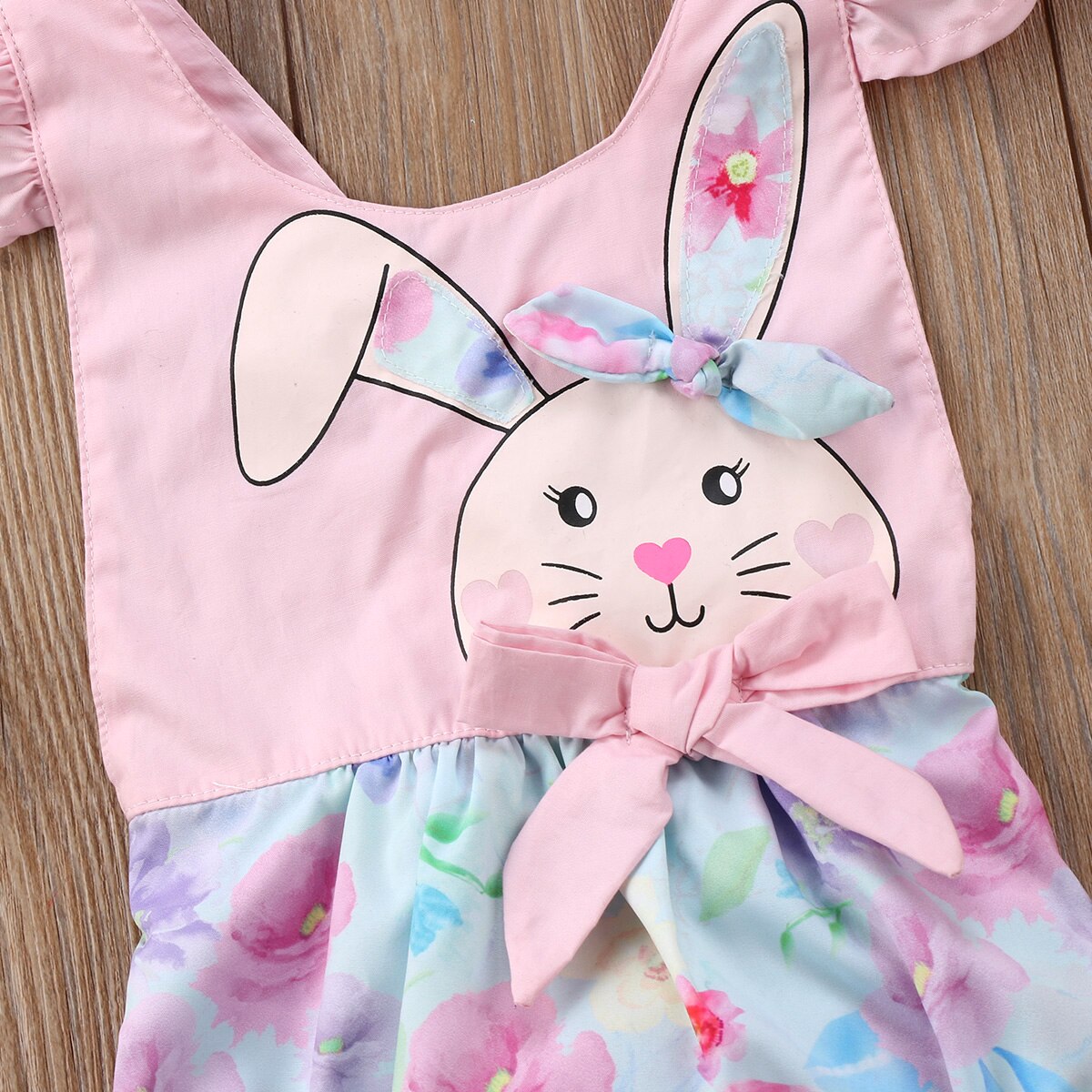 New Bunny Flower Bow Hairband Sunsuit 2Pcs