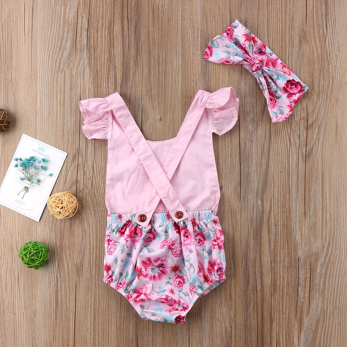 New Bunny Flower Bow Hairband Sunsuit 2Pcs