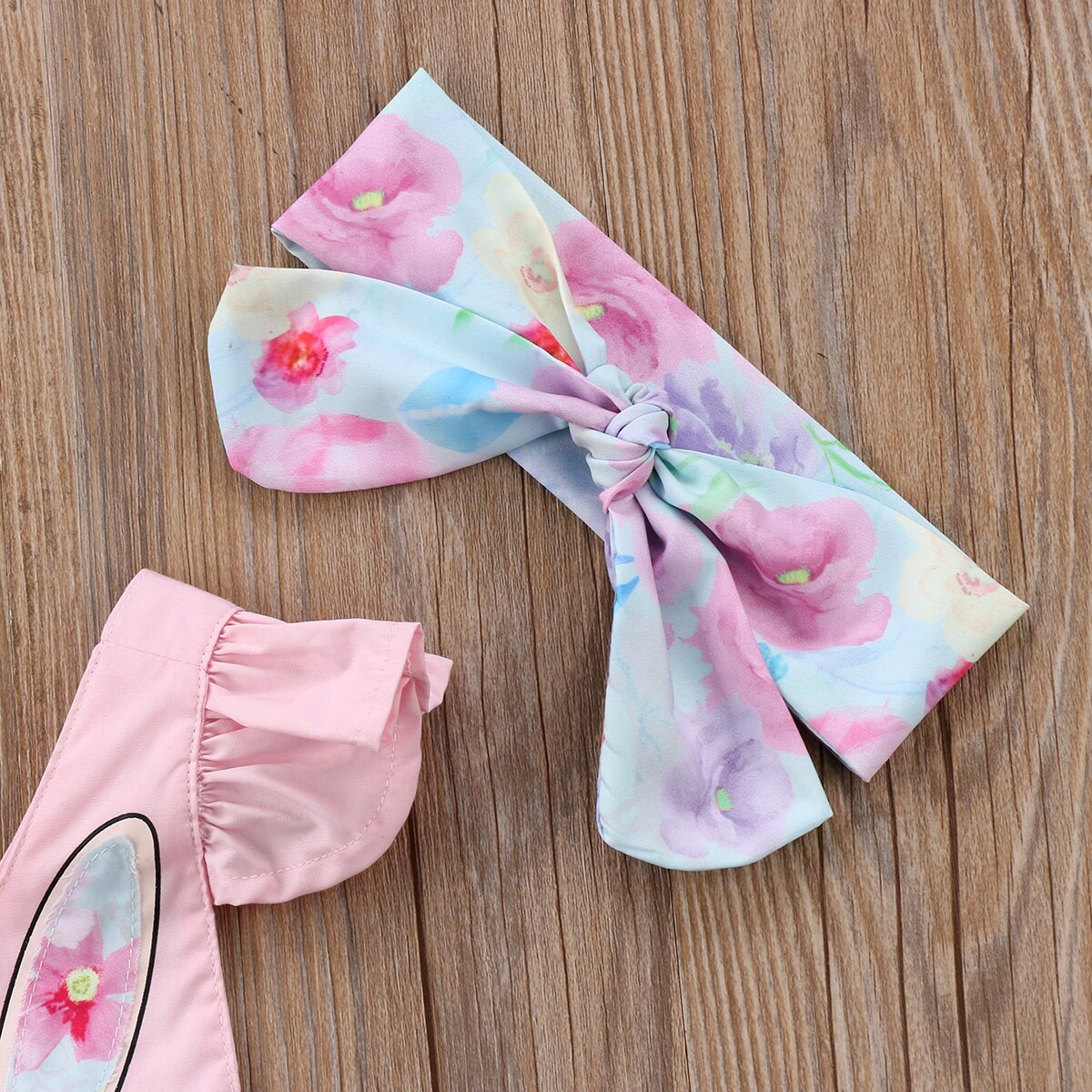 New Bunny Flower Bow Hairband Sunsuit 2Pcs