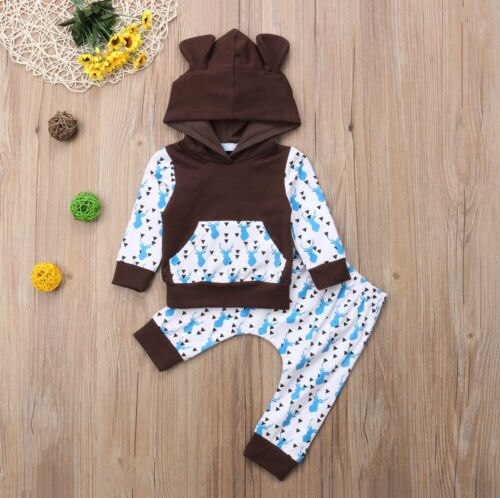 Newborn Baby Kid Boy Deer Hooded Tops+Pants