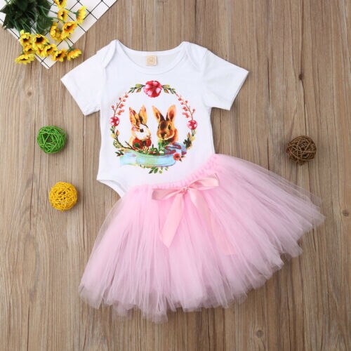 Newborn Baby Girls Rabbit Romper Tutu Skirt
