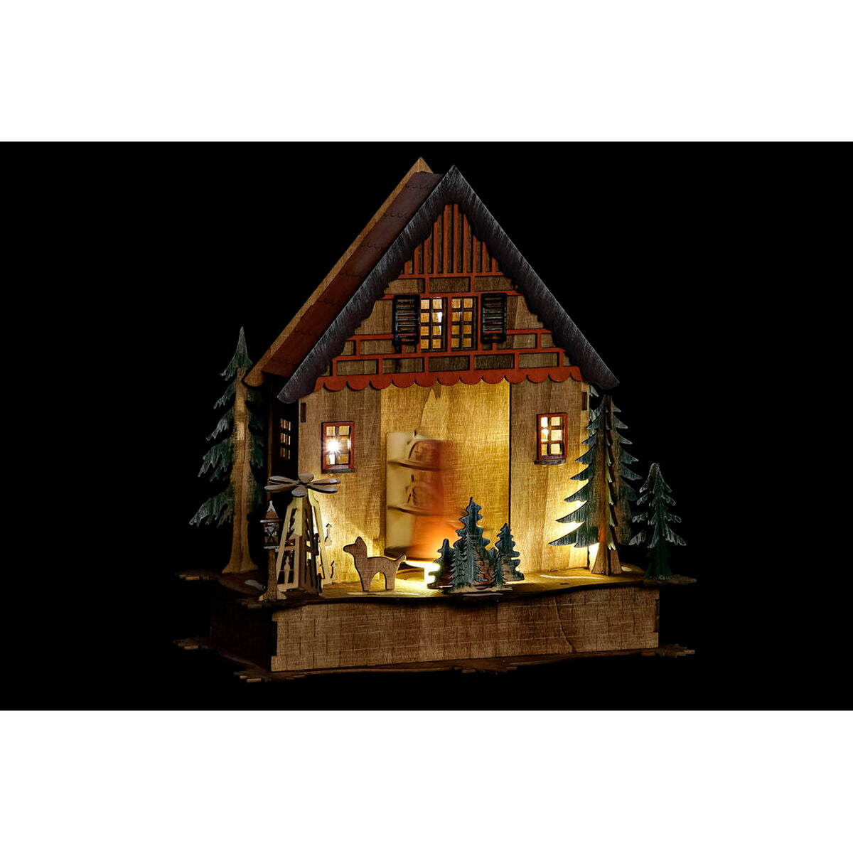 Christmas bauble DKD Home Decor House Green Orange Natural Wood 27 x