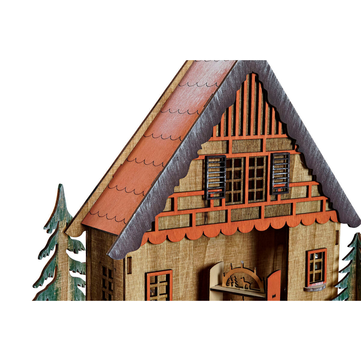 Christmas bauble DKD Home Decor House Green Orange Natural Wood 27 x