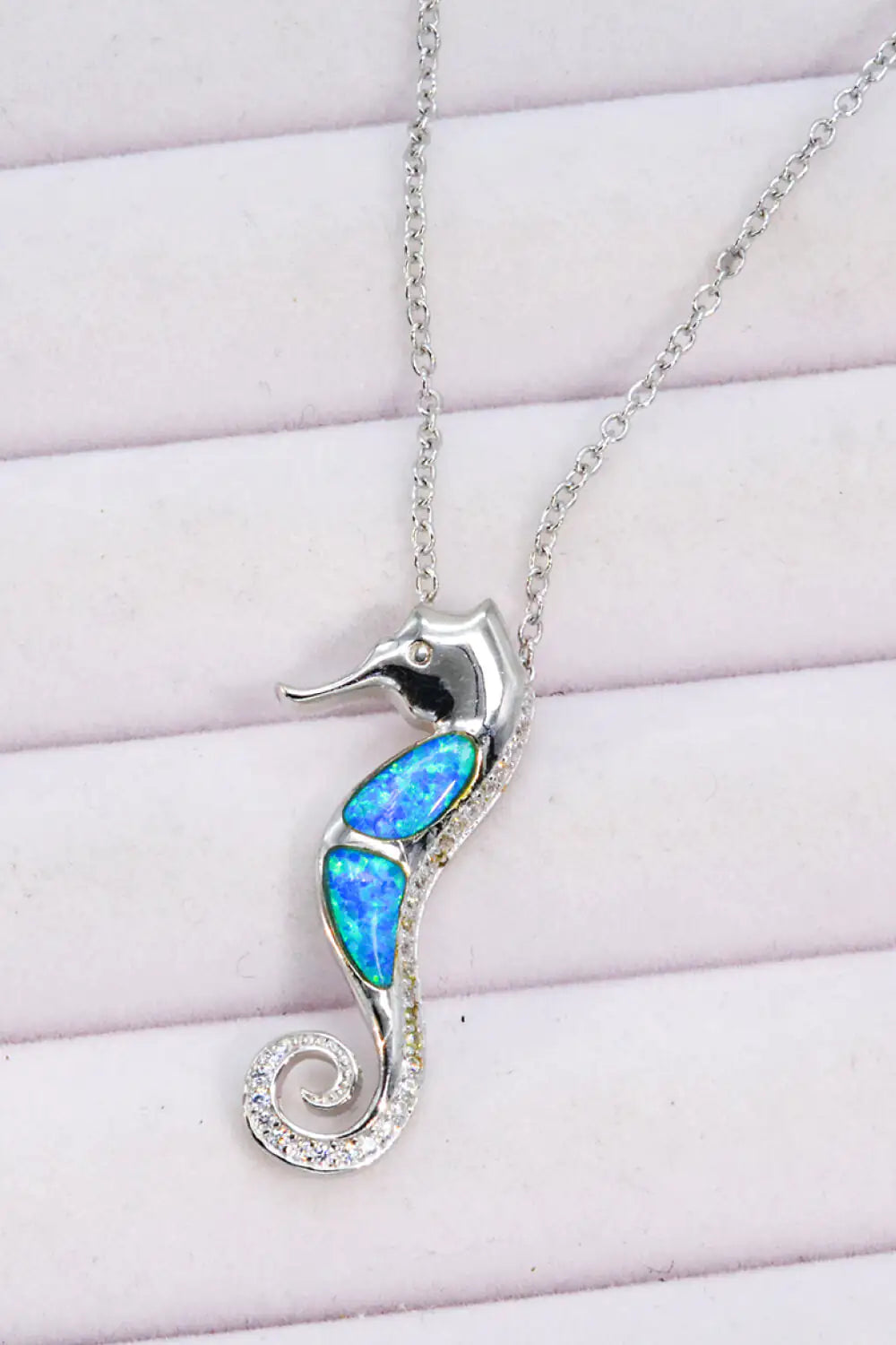 Aqua Opal Seahorse Sterling Necklace
