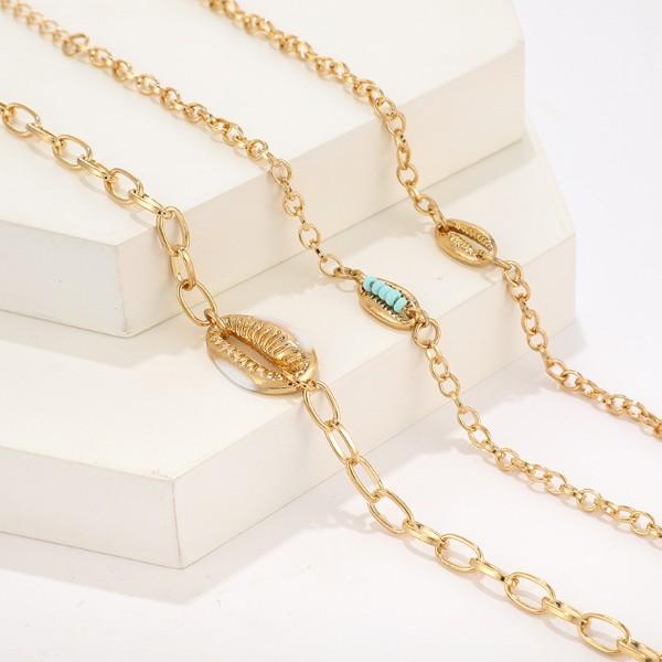 Turquoise Sea-Shell 3 Piece Bracelet Set in 14K Gold ITALY Design