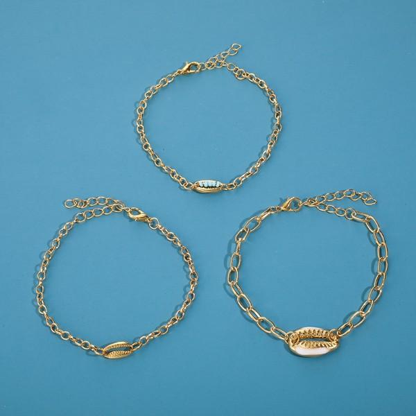 Turquoise Sea-Shell 3 Piece Bracelet Set in 14K Gold ITALY Design