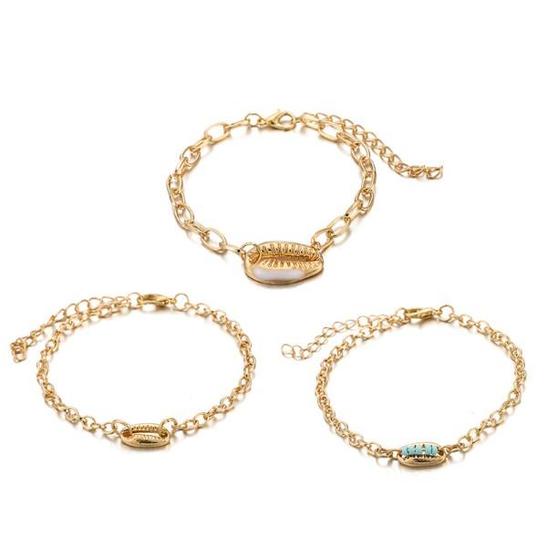 Turquoise Sea-Shell 3 Piece Bracelet Set in 14K Gold ITALY Design