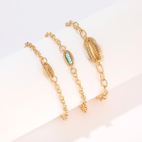 Turquoise Sea-Shell 3 Piece Bracelet Set in 14K Gold ITALY Design
