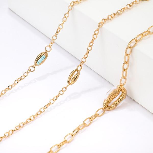 Turquoise Sea-Shell 3 Piece Bracelet Set in 14K Gold ITALY Design