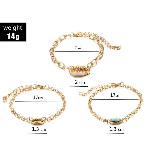Turquoise Sea-Shell 3 Piece Bracelet Set in 14K Gold ITALY Design
