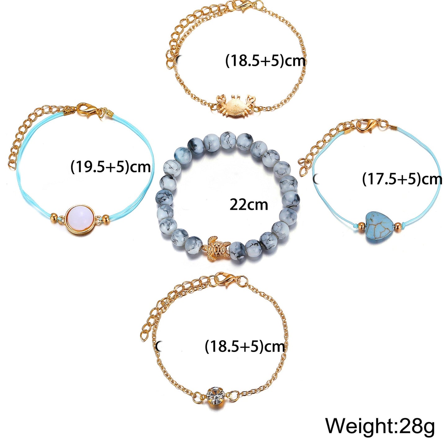 5 Piece Blue Turtle Bracelet Set With ® Crystals 18K White Gold Plated
