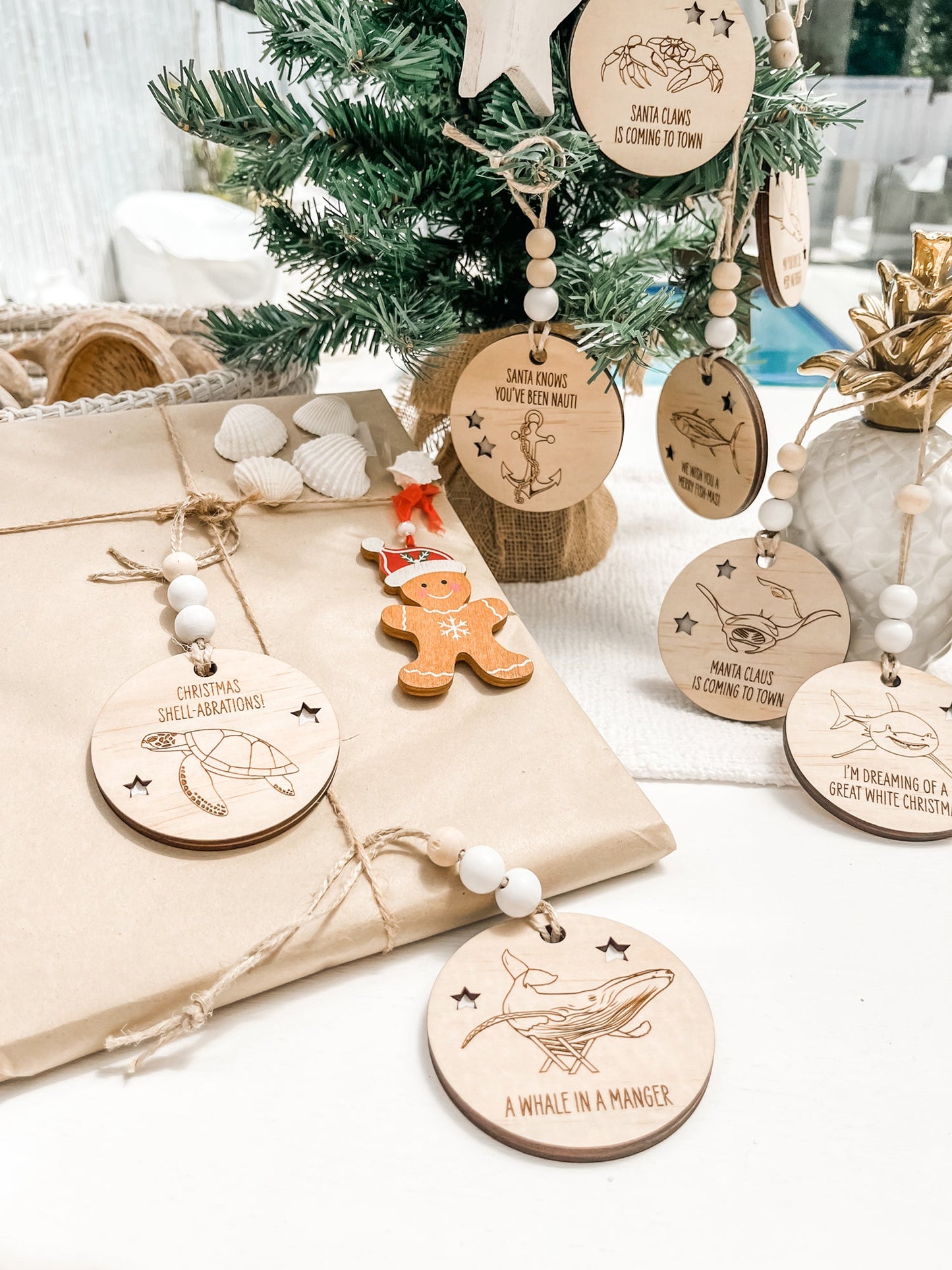 Wooden Christmas Decoration - Green Turtle