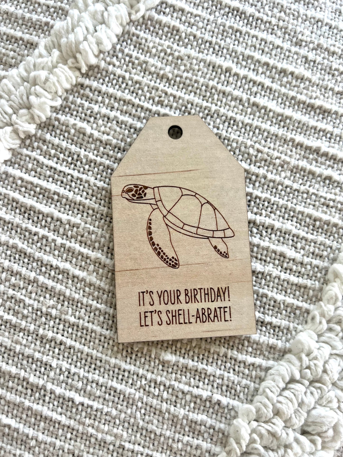 Wooden Birthday Gift Tag - Green Turtle