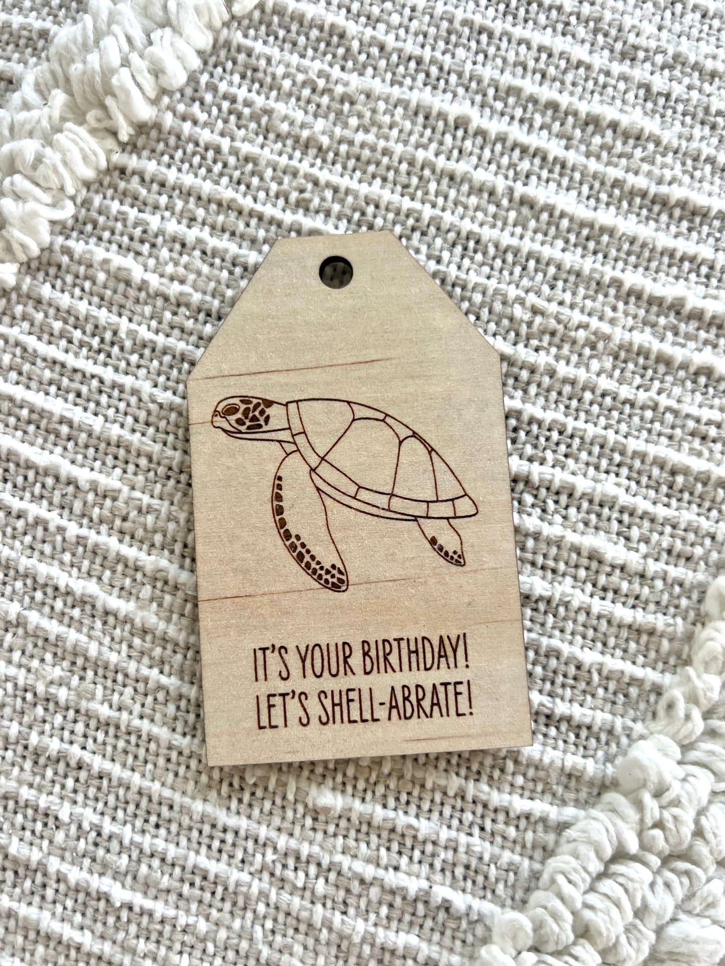 Wooden Birthday Gift Tag - Green Turtle