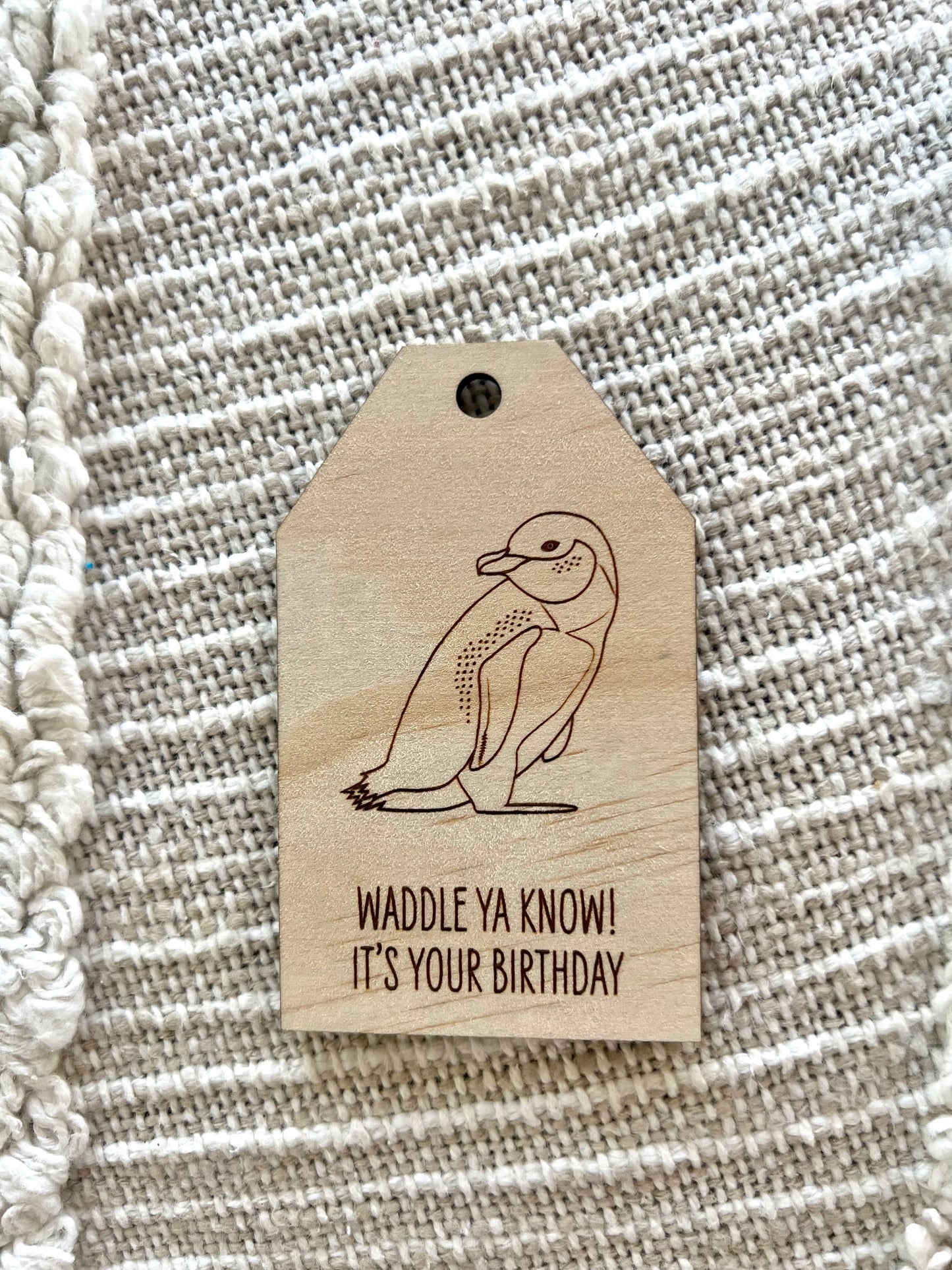 Wooden Birthday Gift Tag - Little Blue Penguin