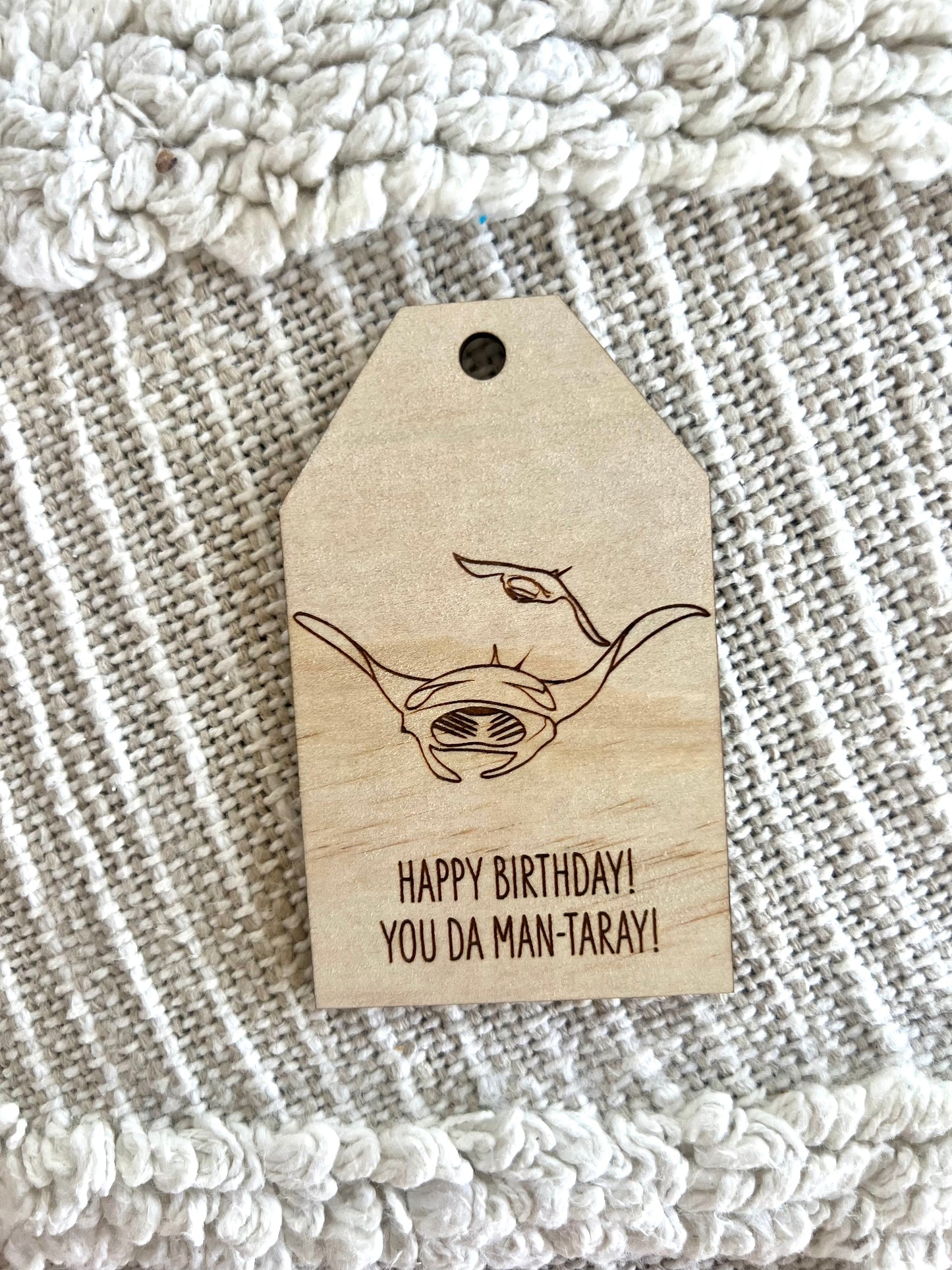 Wooden Birthday Gift Tag - Mantaray