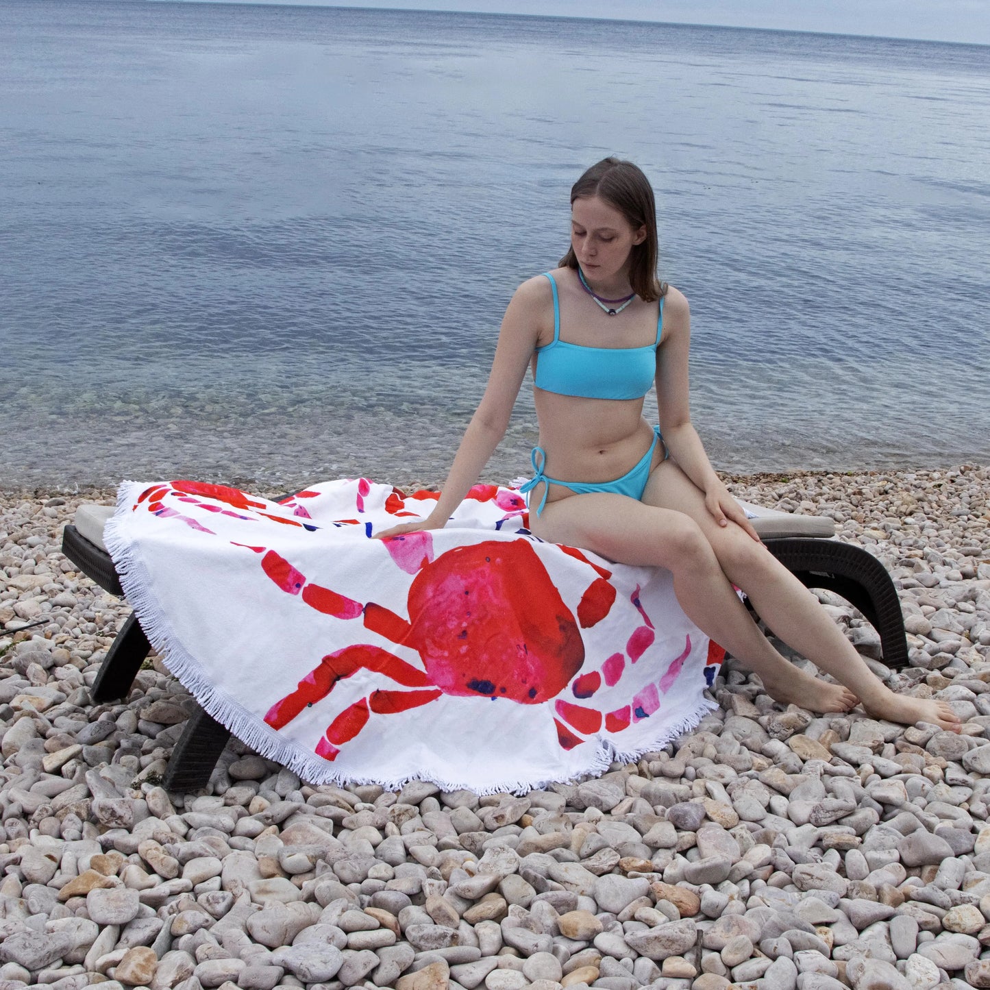 Seaside Crab Large Round Towel
