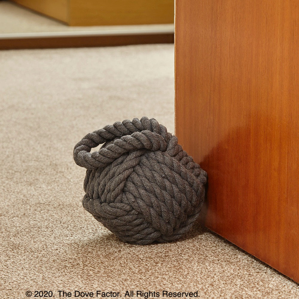 Nautical Rope Knot Fabric Door Stop - Grey