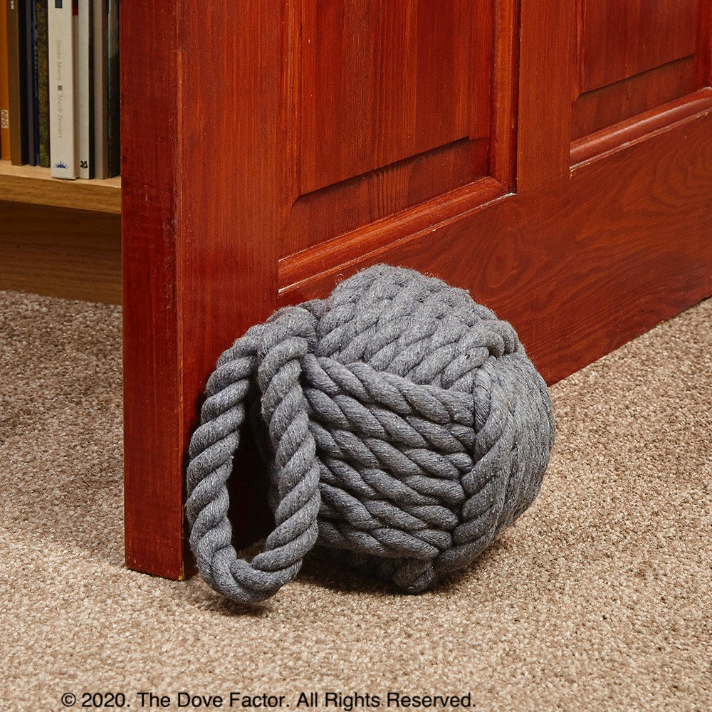 Nautical Rope Knot Fabric Door Stop - Grey