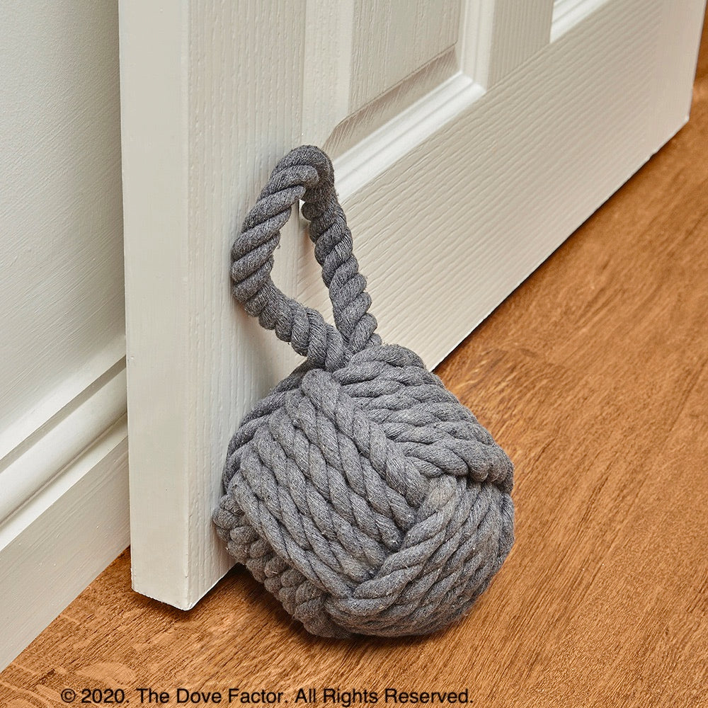 Nautical Rope Knot Fabric Door Stop - Grey