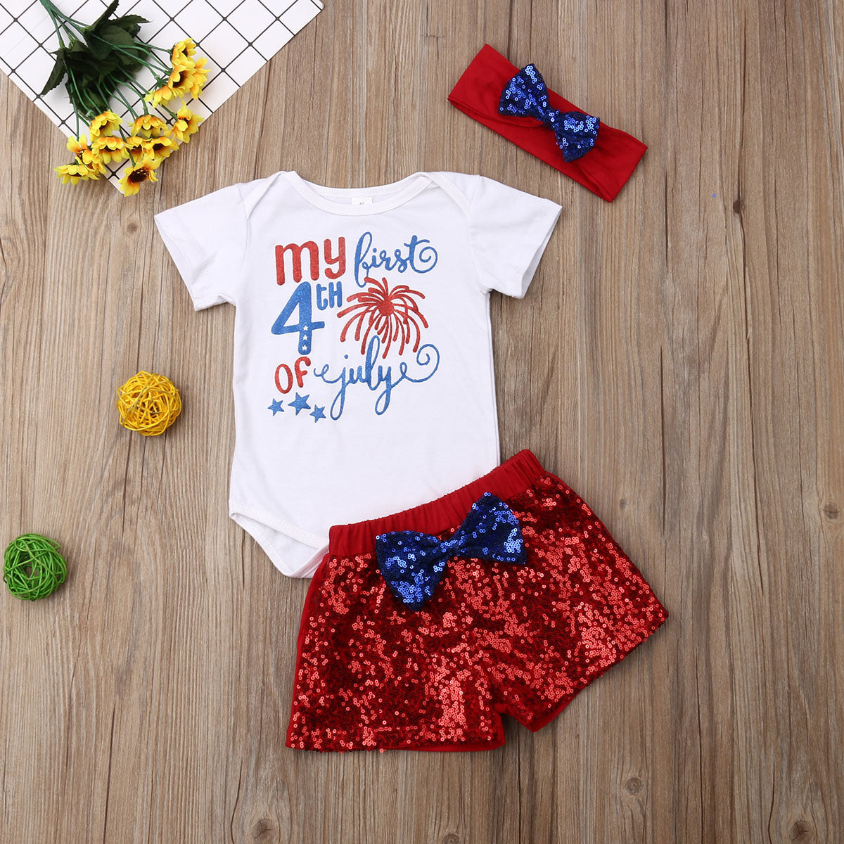 Newborn Baby Girl Boys 4th of July Top Romper
