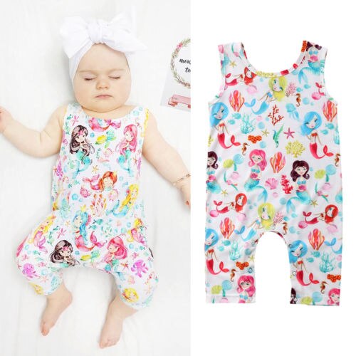 Newborn Infant Baby Girl Mermaid Cotton Sleeveless