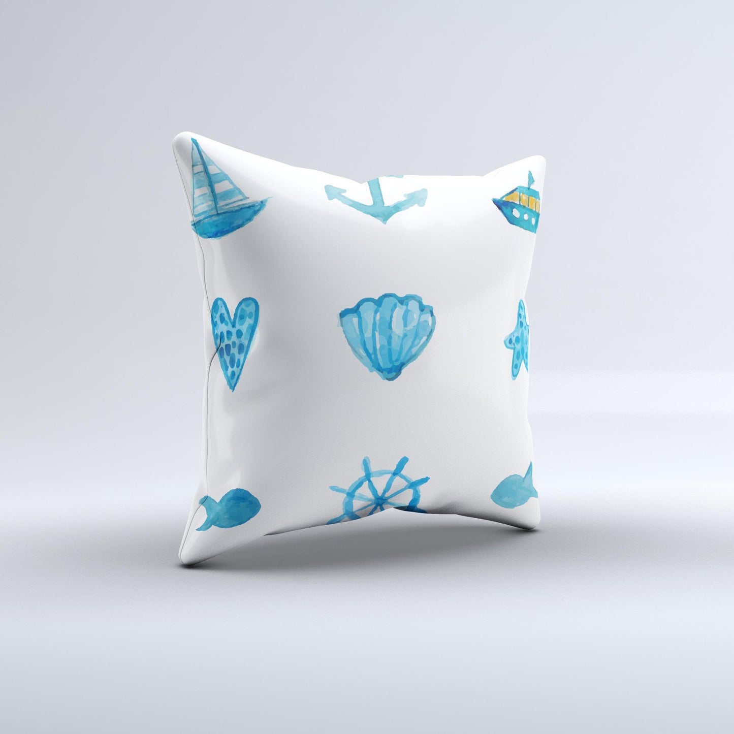 The Nautical Watercolor Pattern ink-Fuzed Decorative Throw Pillow