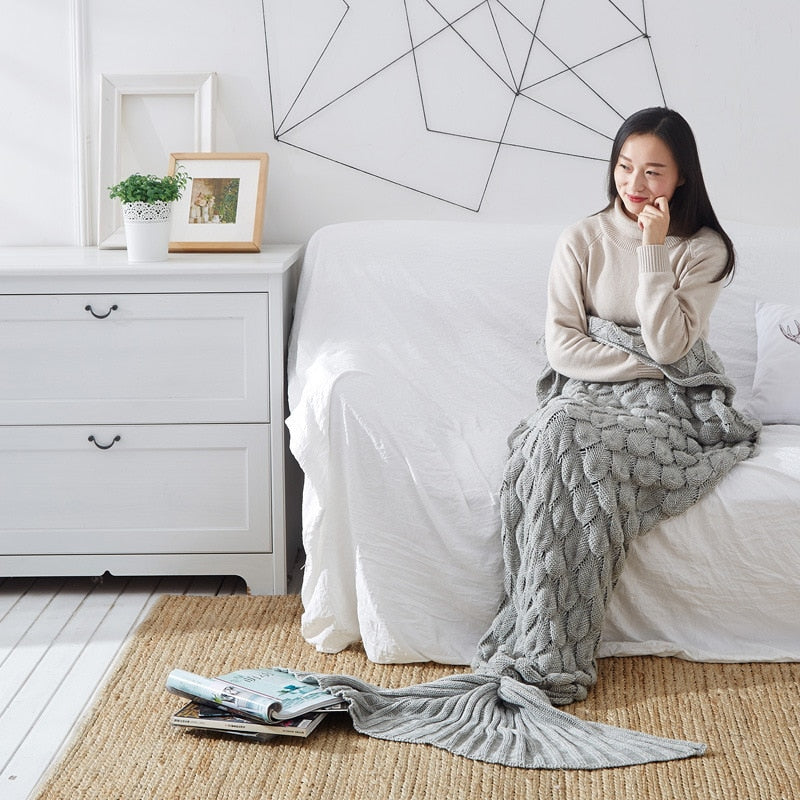 Soft Knitted Mermaid Tail Blanket Crochet Handmade
