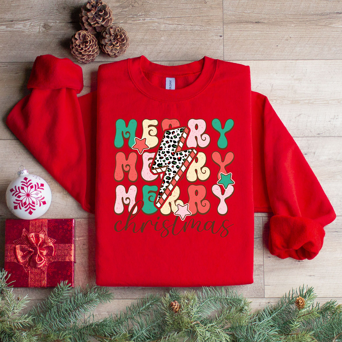 Merry Merry Merry Christmas Retro Unisex Fit Sweatshirt