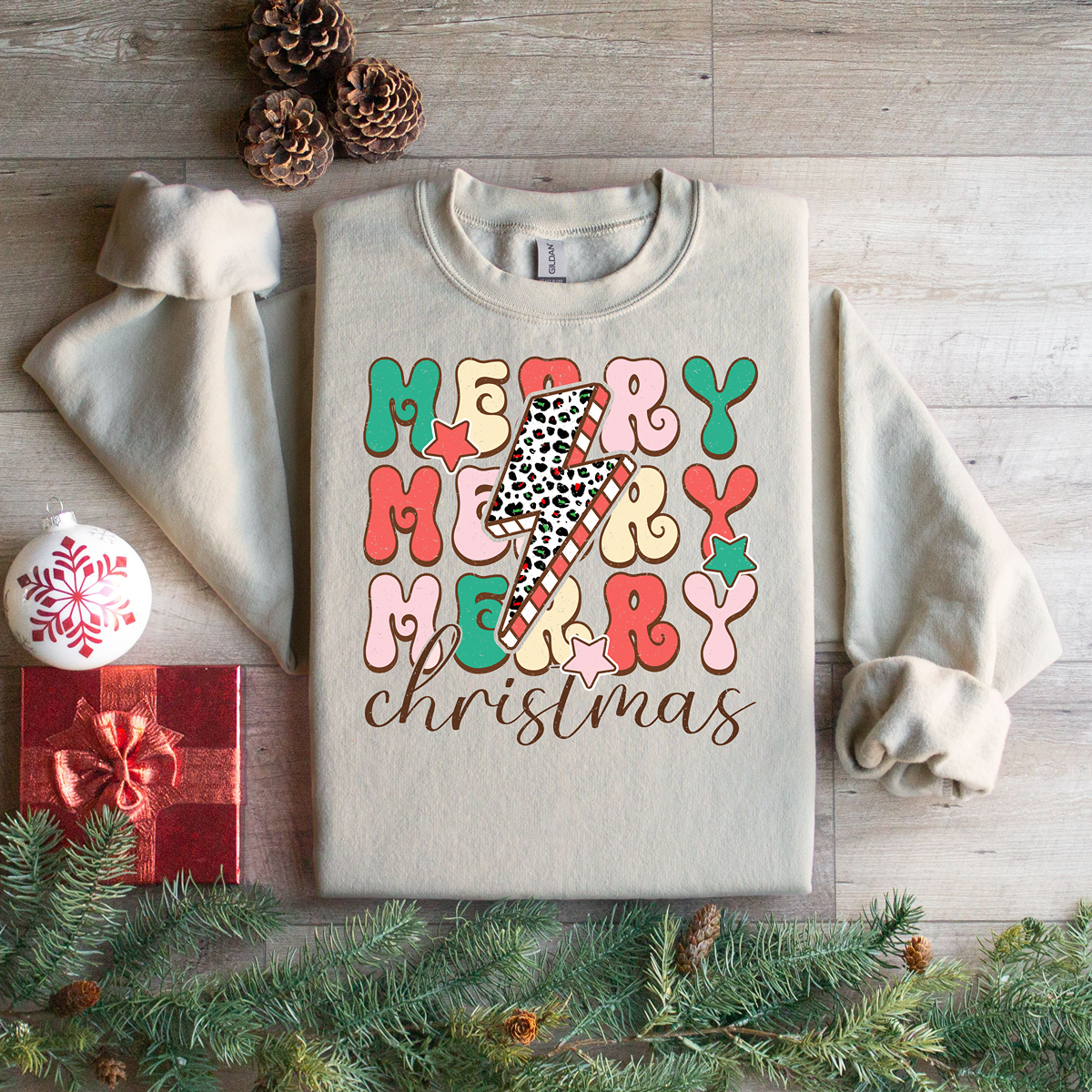Merry Merry Merry Christmas Retro Unisex Fit Sweatshirt