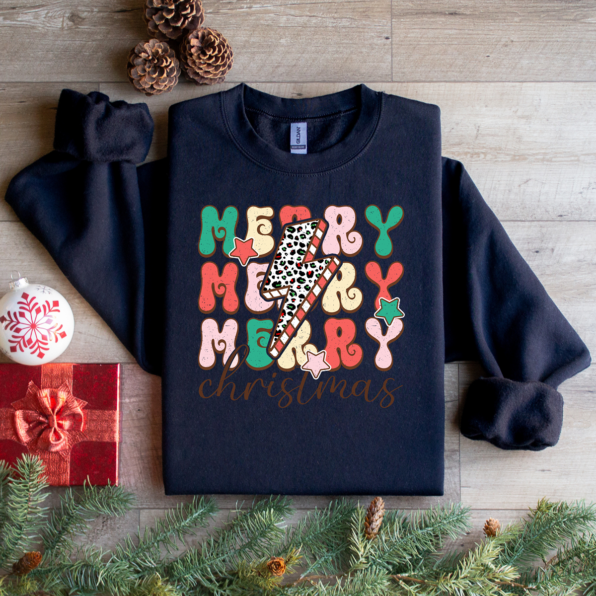 Merry Merry Merry Christmas Retro Unisex Fit Sweatshirt