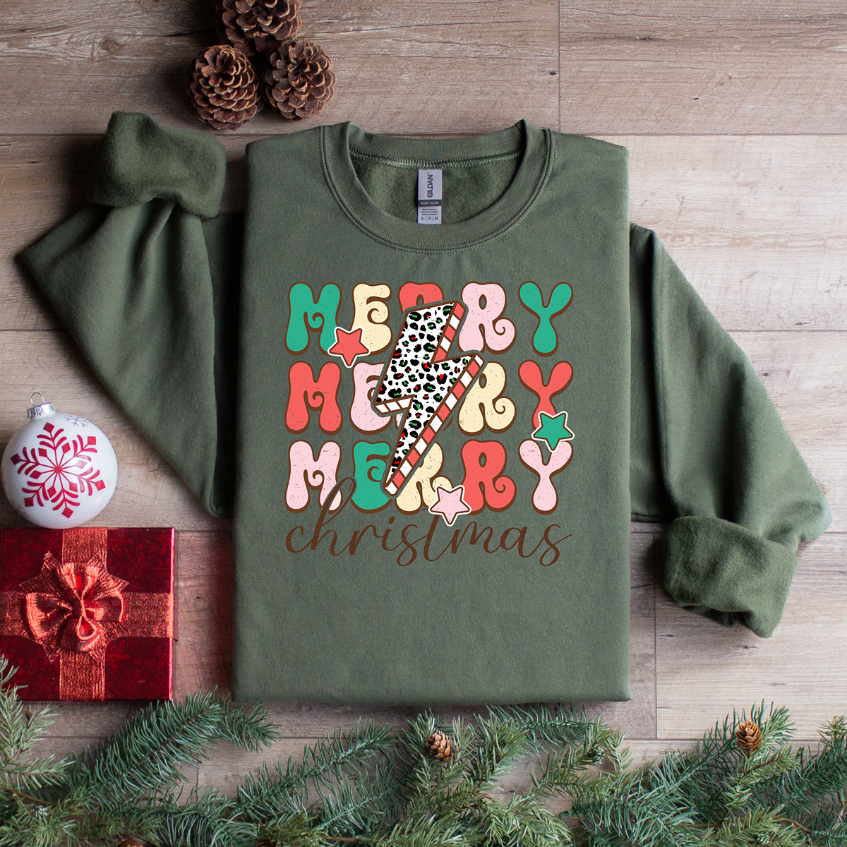 Merry Merry Merry Christmas Retro Unisex Fit Sweatshirt