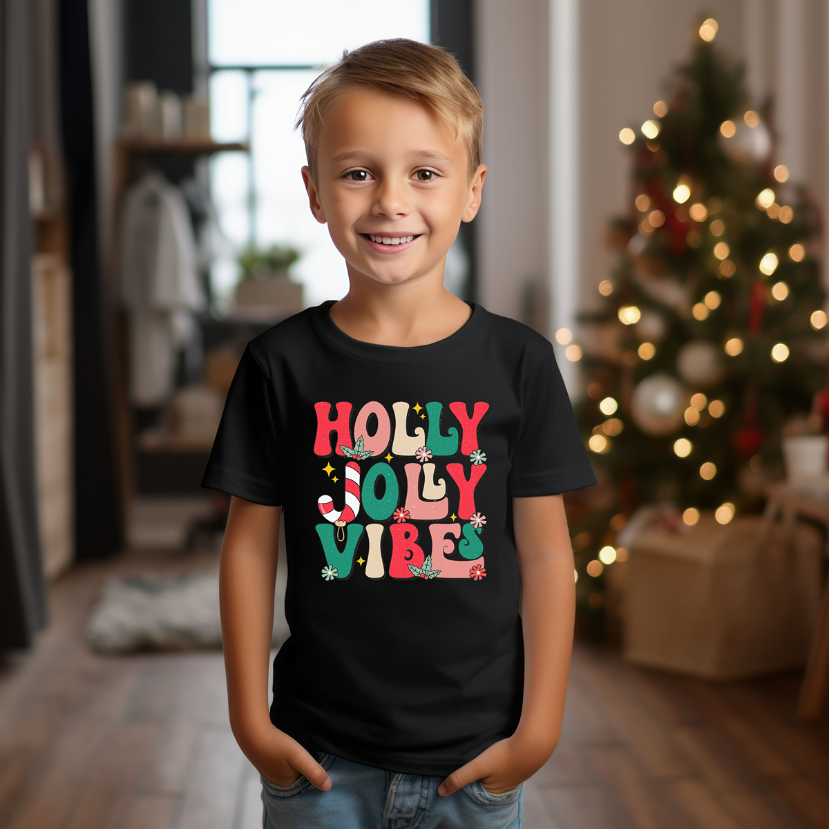 Holly Jolly Vibes Youth Short Sleeve T-Shirt