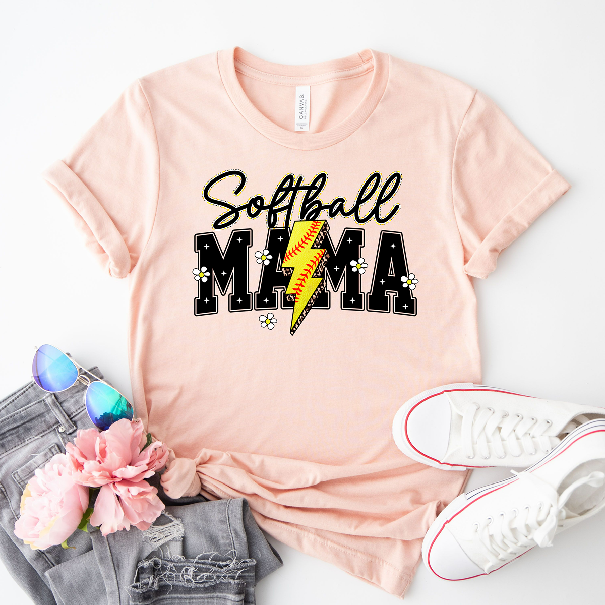 Daisy & Lightning Bolt Softball Mama Unisex Fit Classic T-Shirt