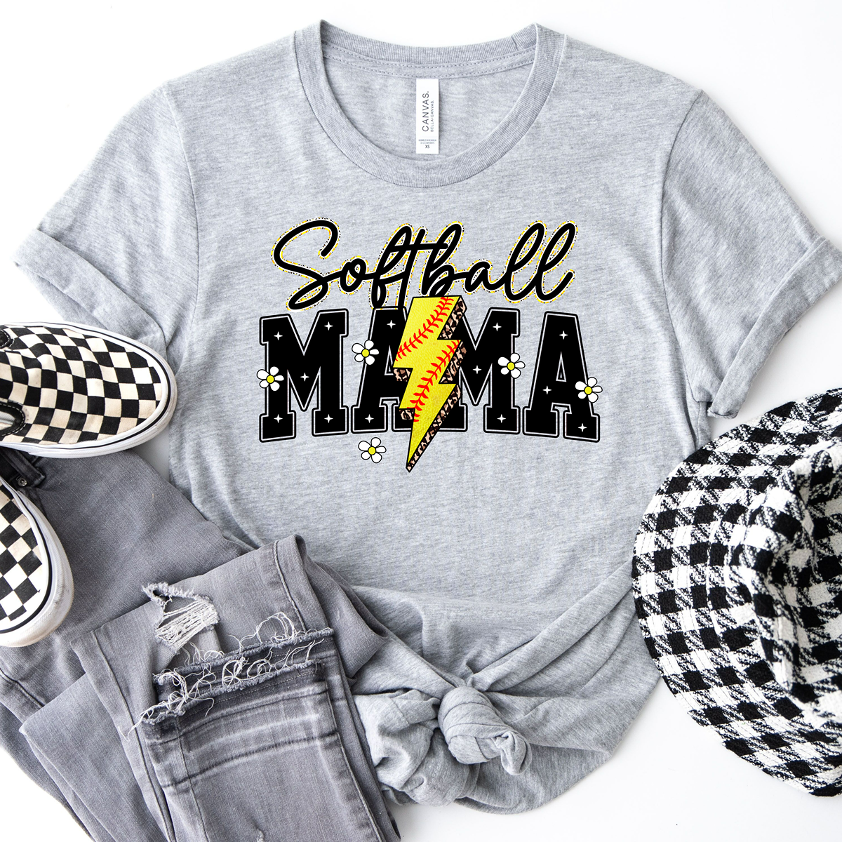 Daisy & Lightning Bolt Softball Mama Unisex Fit Classic T-Shirt
