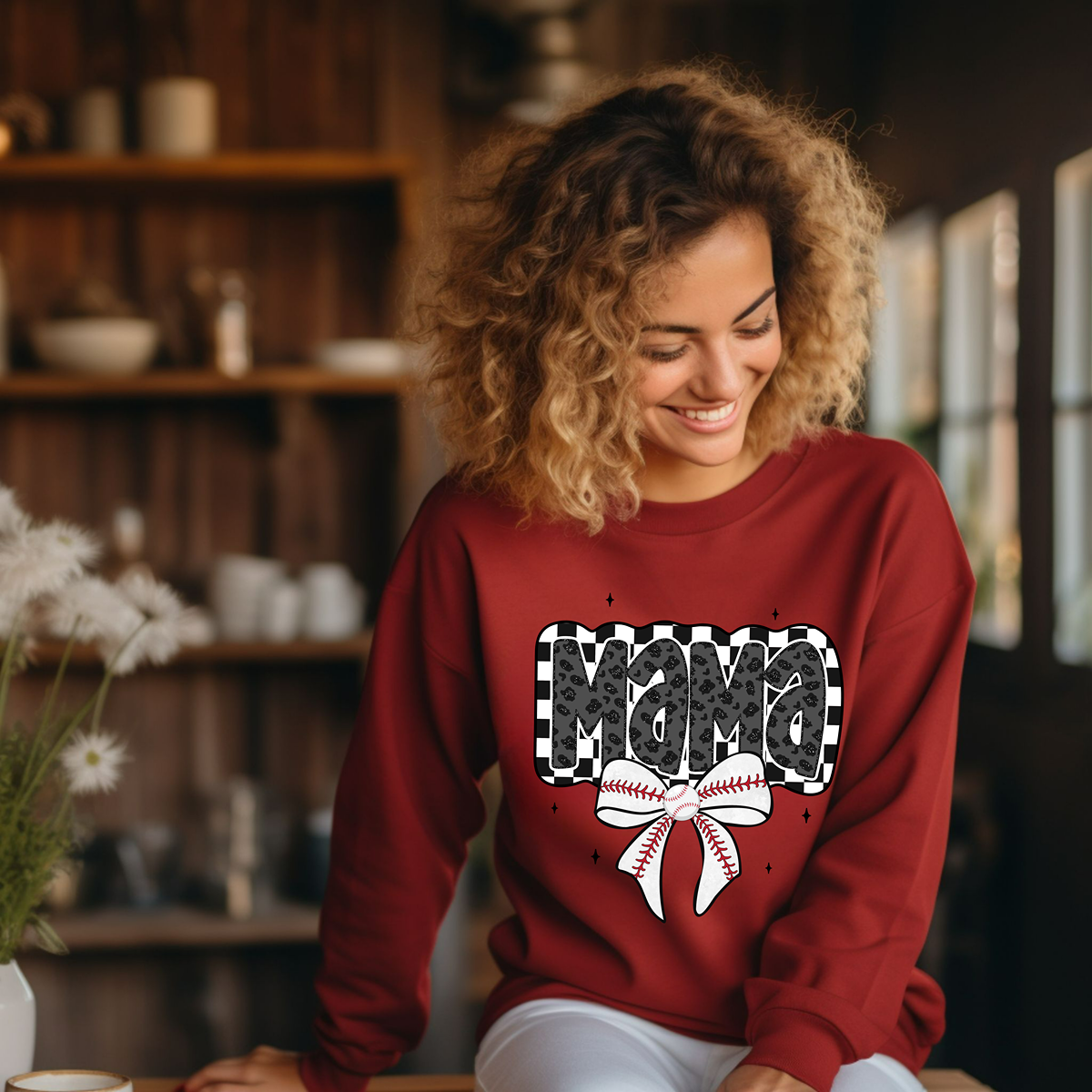 Checkered Mama Unisex Fit Pullover Sweatshirt for Baseball Moms