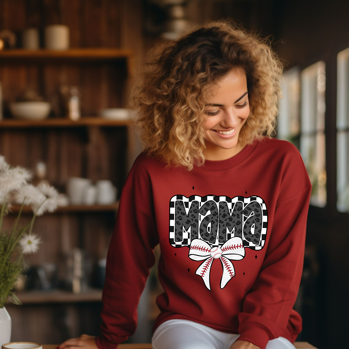 Checkered Mama Unisex Fit Pullover Sweatshirt for Baseball Moms