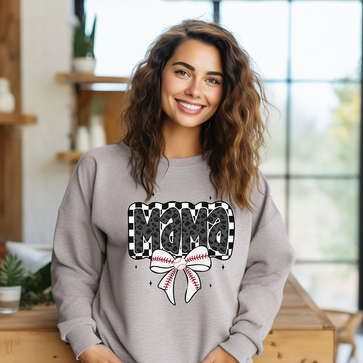 Checkered Mama Unisex Fit Pullover Sweatshirt for Baseball Moms