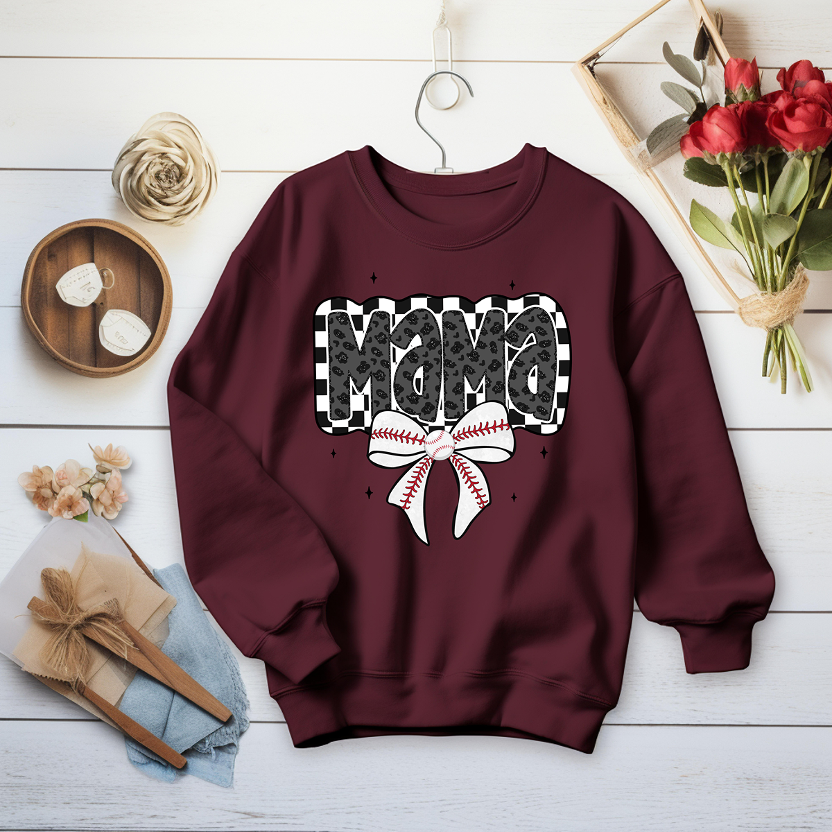 Checkered Mama Unisex Fit Pullover Sweatshirt for Baseball Moms