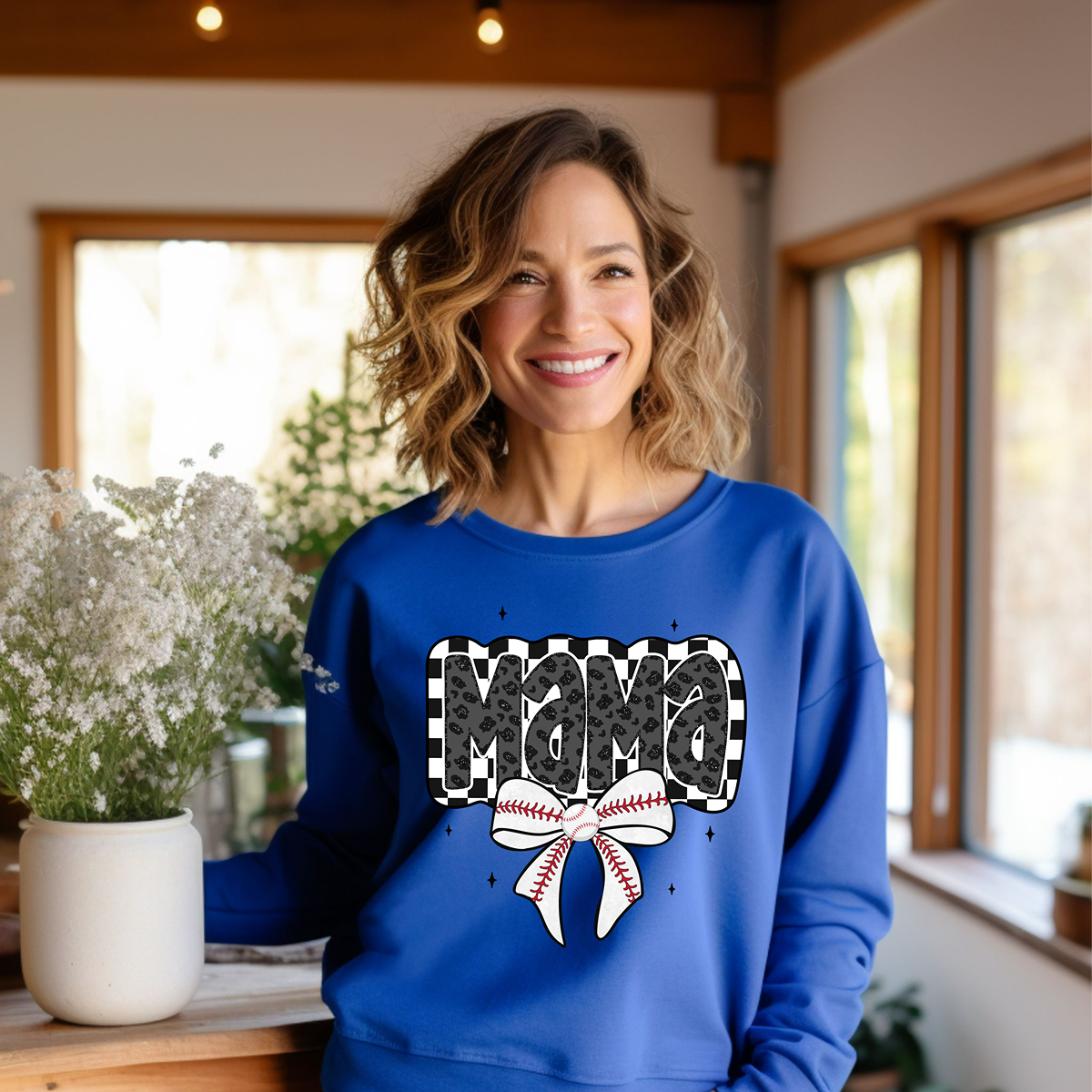 Checkered Mama Unisex Fit Pullover Sweatshirt for Baseball Moms