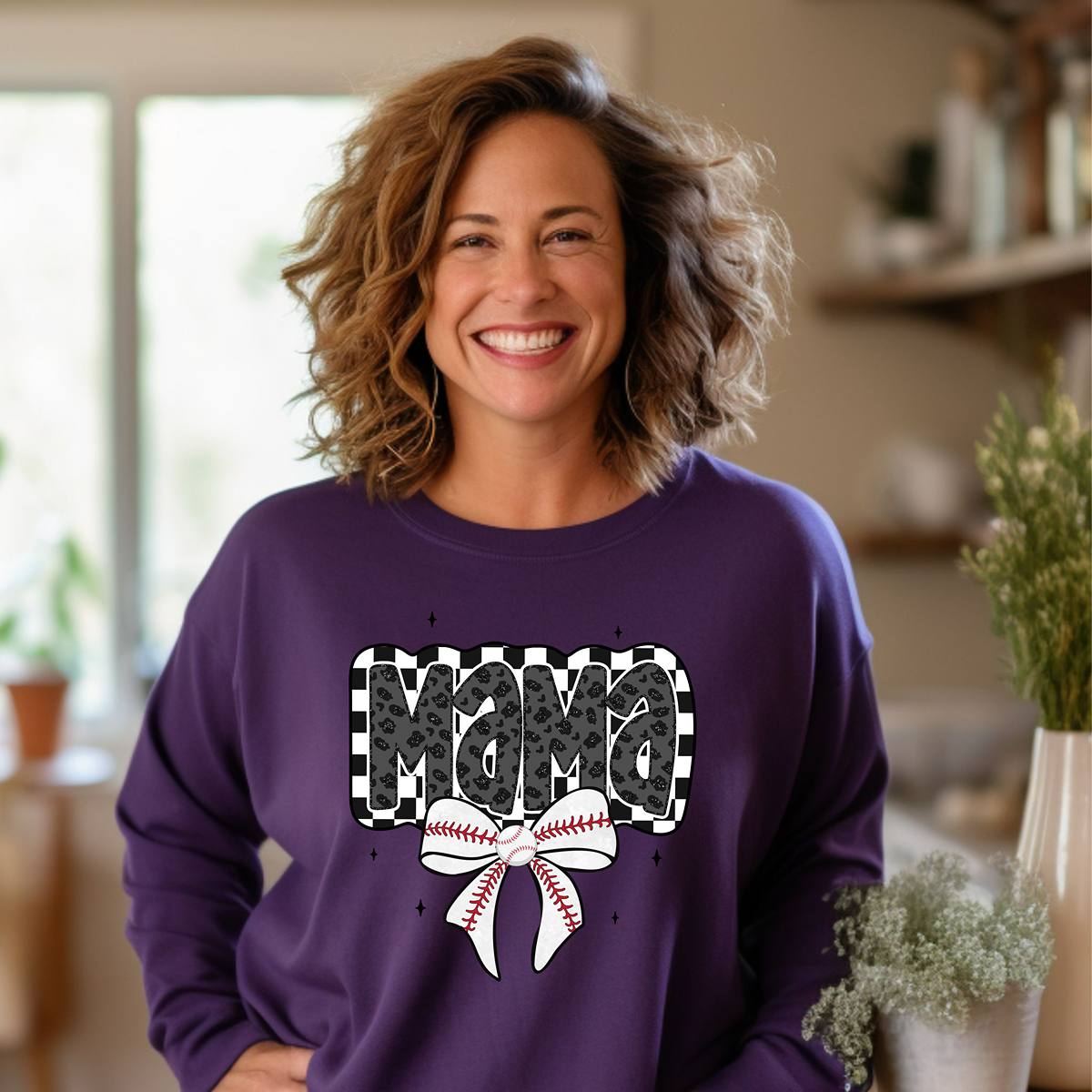 Checkered Mama Unisex Fit Pullover Sweatshirt for Baseball Moms