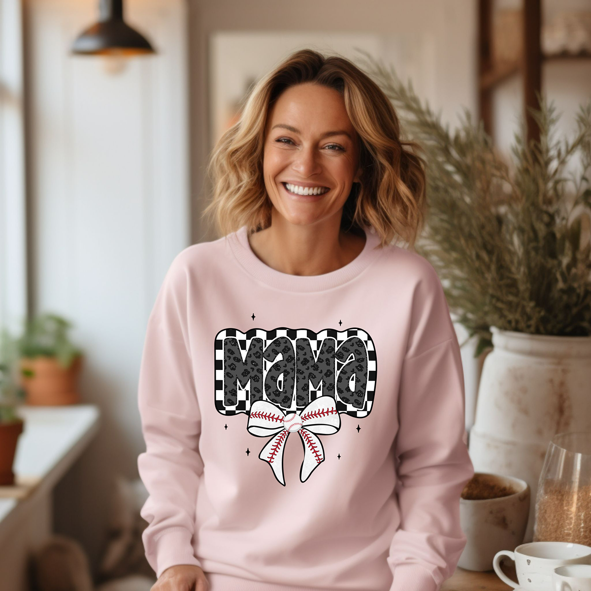 Checkered Mama Unisex Fit Pullover Sweatshirt for Baseball Moms