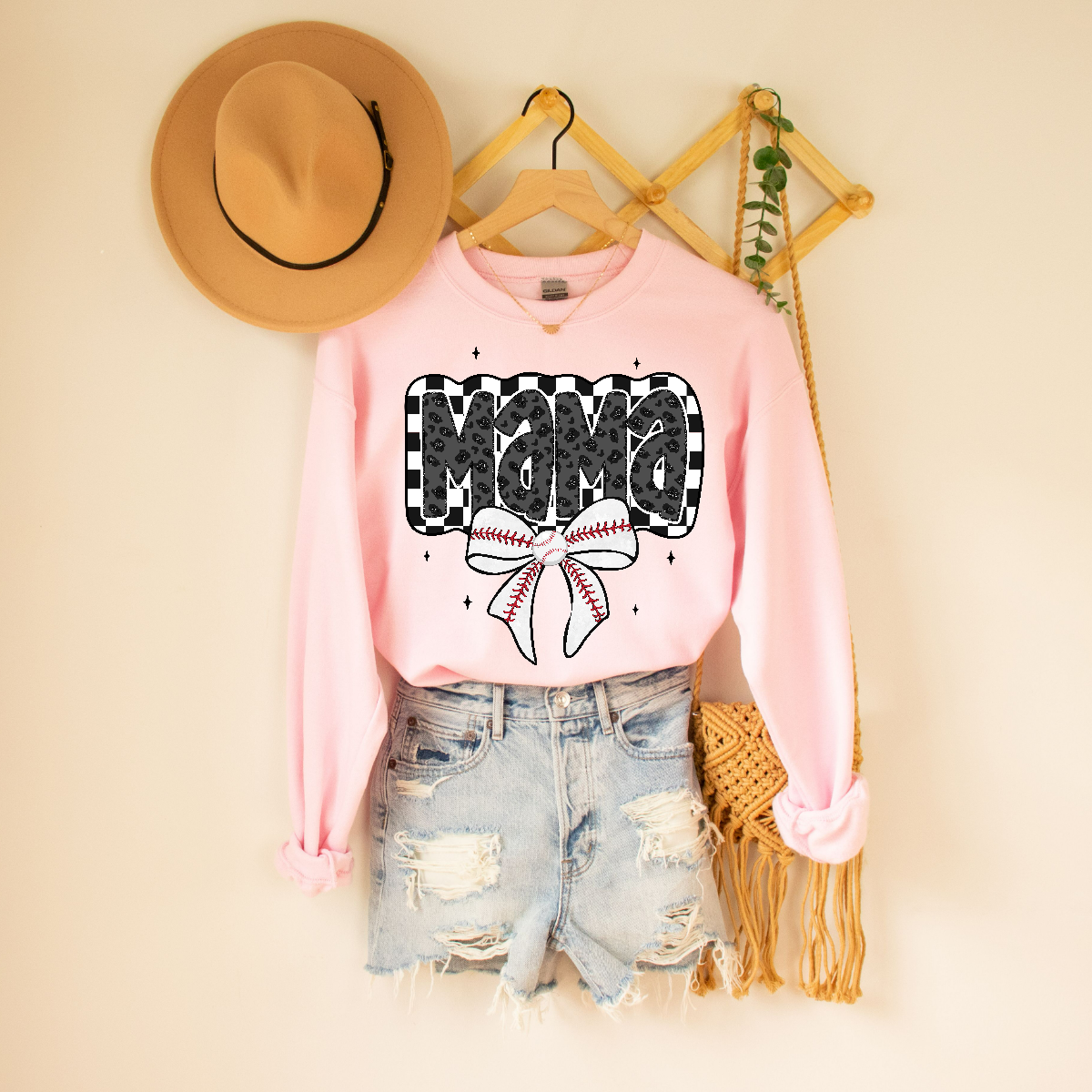 Checkered Mama Unisex Fit Pullover Sweatshirt for Baseball Moms