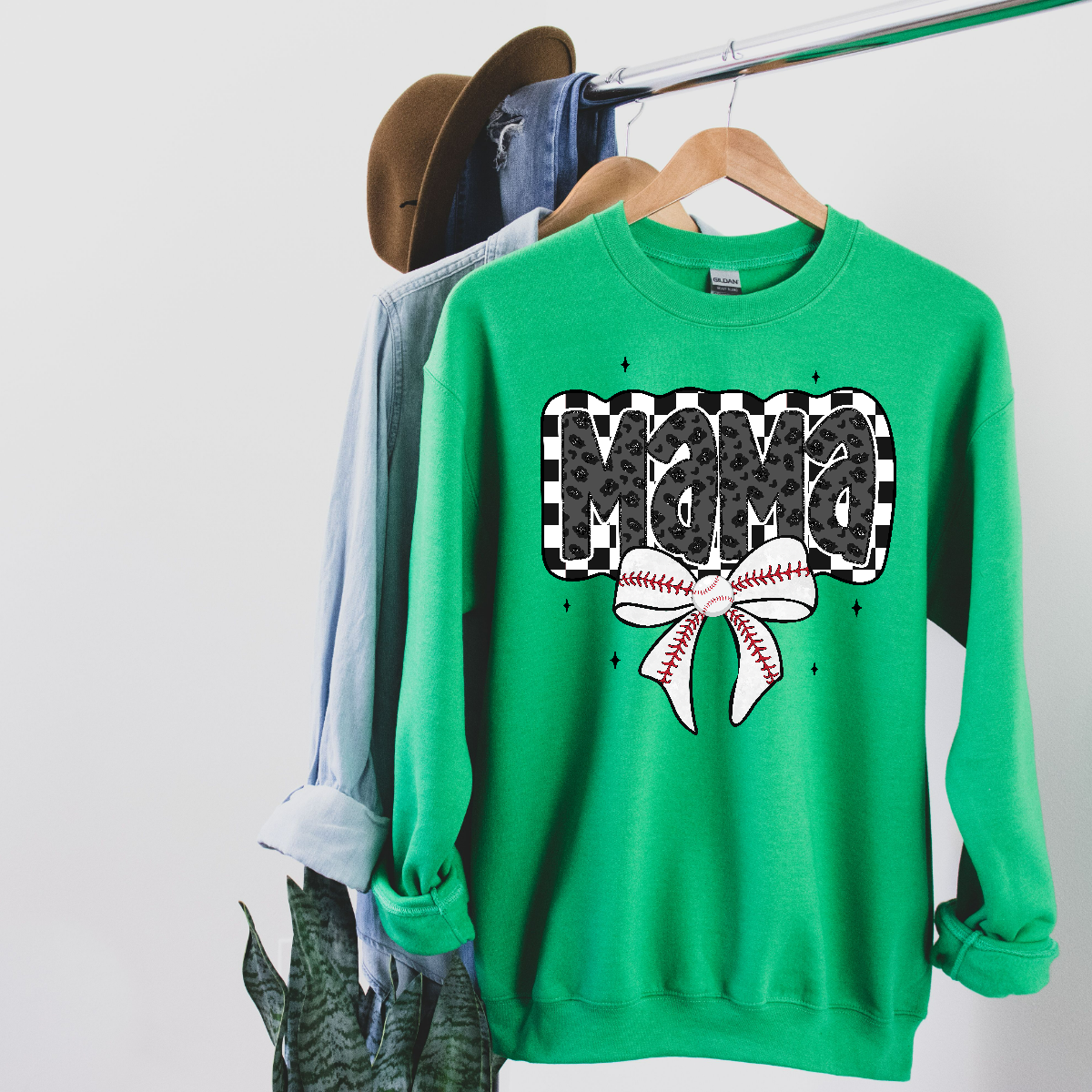 Checkered Mama Unisex Fit Pullover Sweatshirt for Baseball Moms