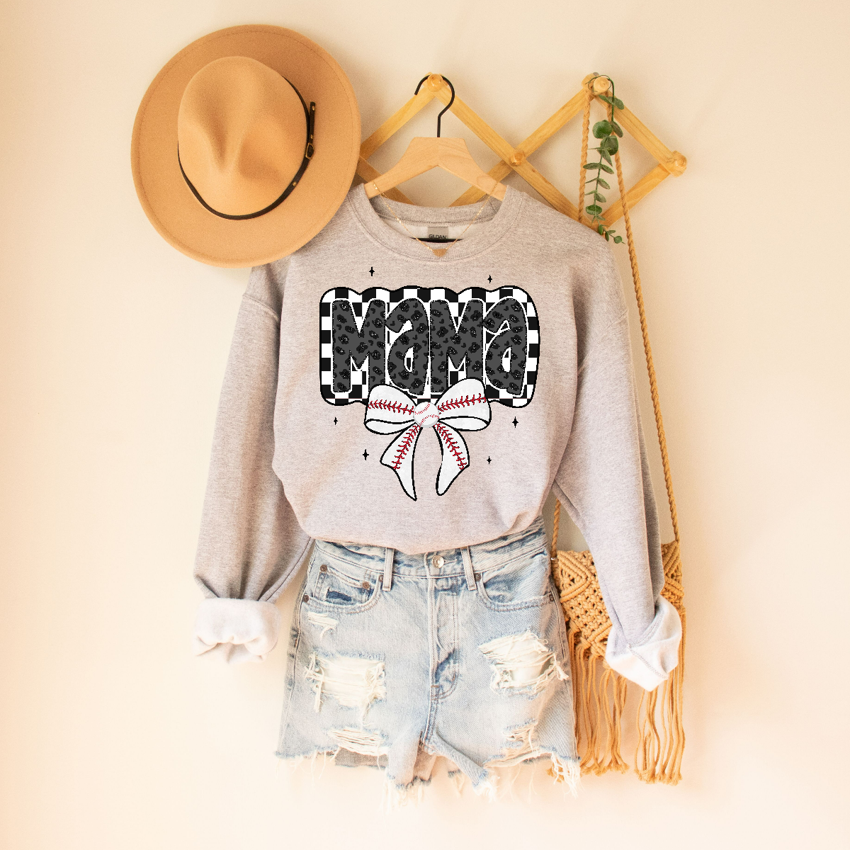 Checkered Mama Unisex Fit Pullover Sweatshirt for Baseball Moms