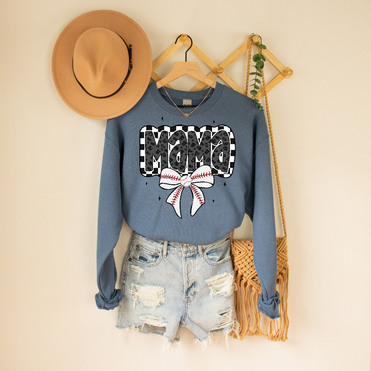 Checkered Mama Unisex Fit Pullover Sweatshirt for Baseball Moms