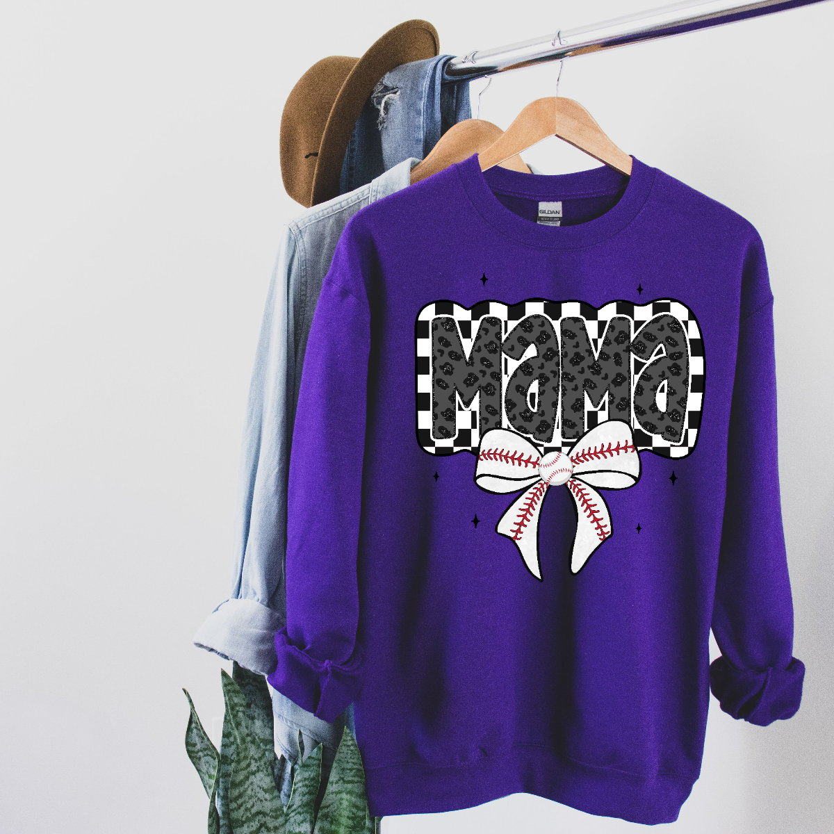 Checkered Mama Unisex Fit Pullover Sweatshirt for Baseball Moms