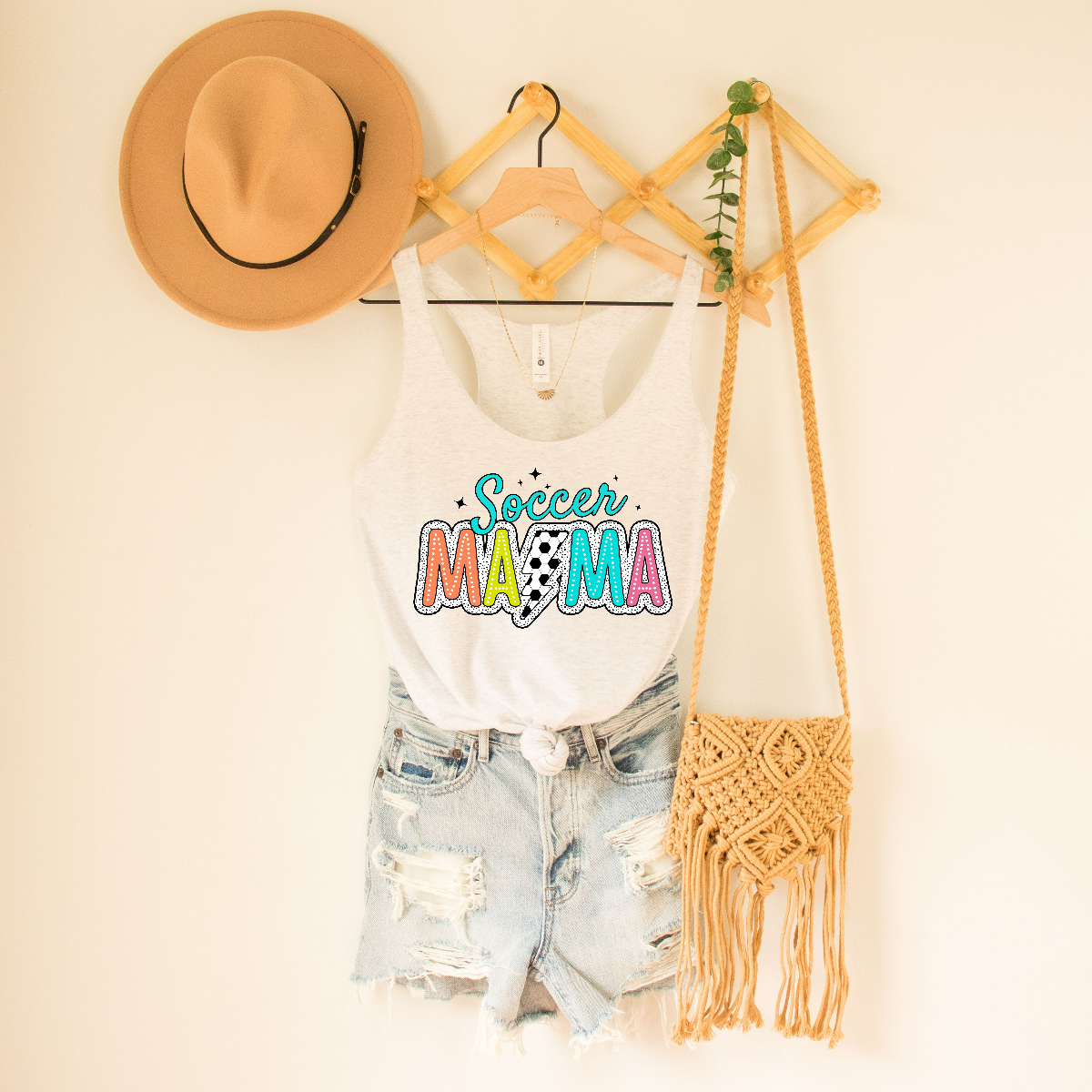 Retro & Vibrant Cute Soccer Mama Women's Racerback Tank