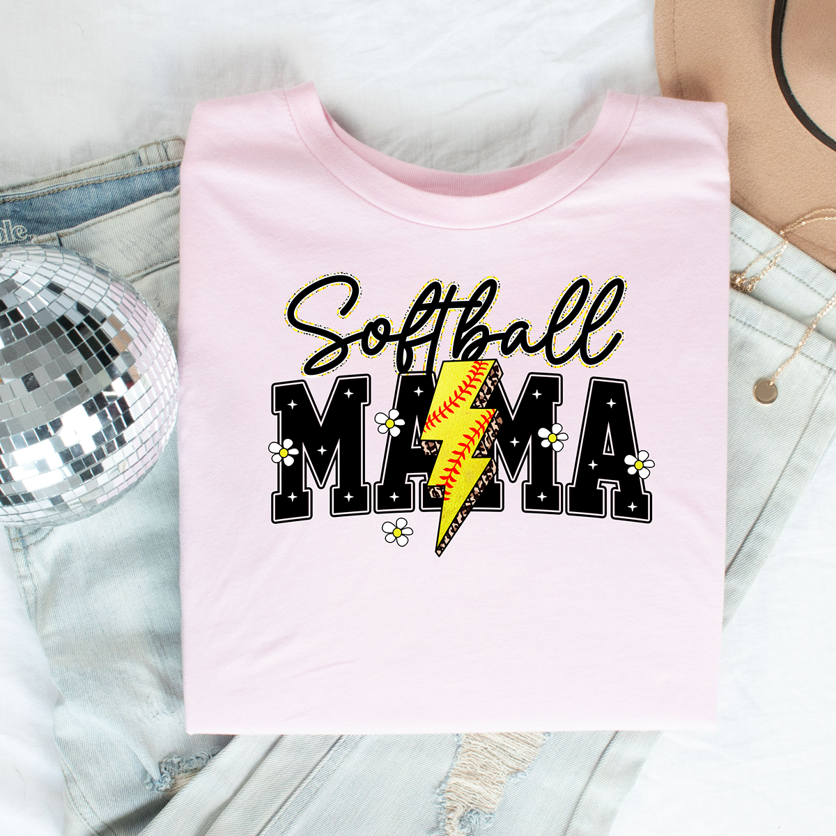 Daisy & Lightning Bolt Softball Mama Unisex Fit Classic T-Shirt