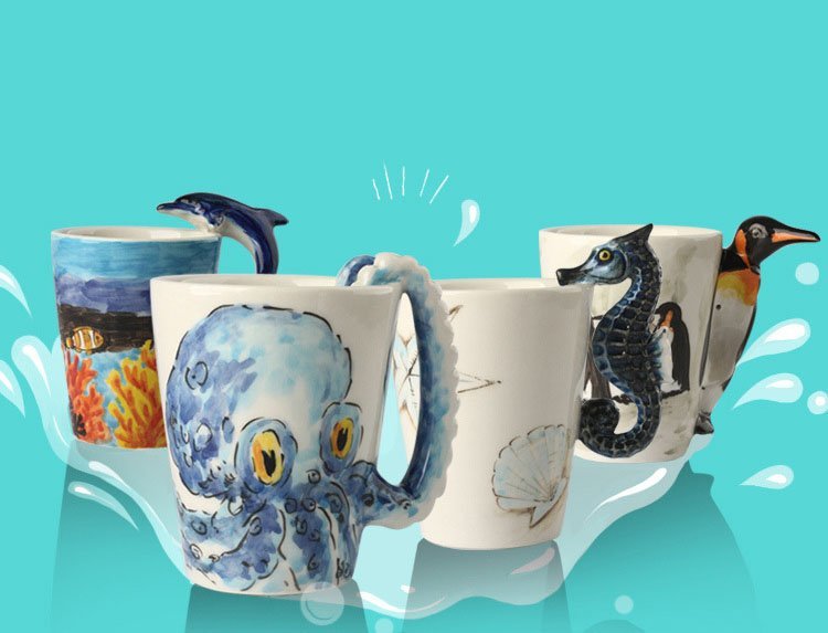 3D Ocean Animals Series Painted Coffee Cup